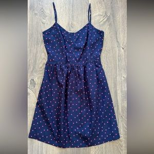 J. Crew Polka Dot Pocket Navy Dark Blue Red Knee Length Sleeveless Dress S / 4